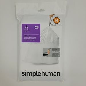 Simplehuman Code H Custom Fit Liners Drawstring Trash Bags 20 Count 30-35L NEW